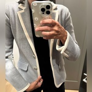 J.Crew Wool Lined Blazer- Gray with cream edging Size 6